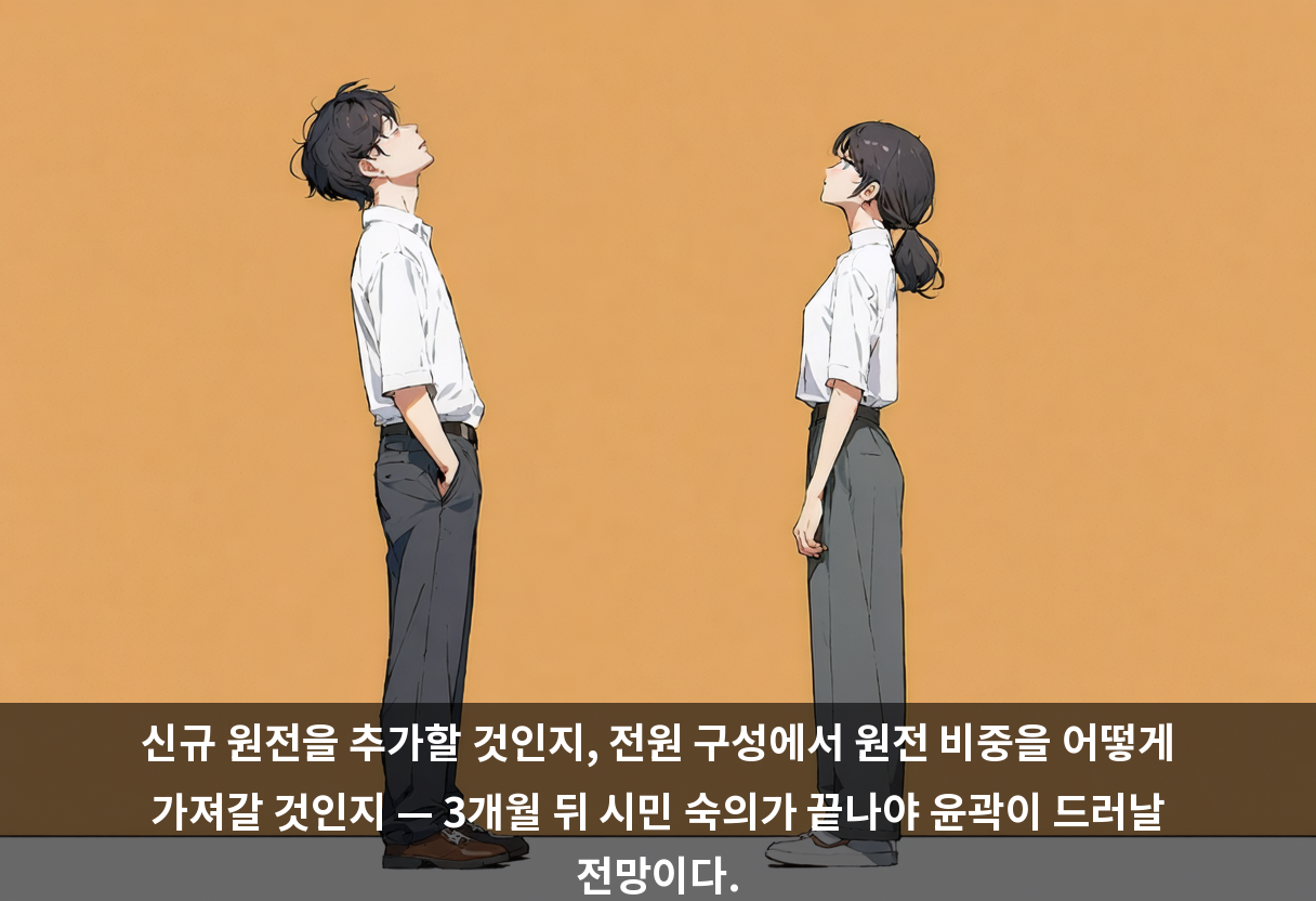 신규 원전을 추가할 것인지, 전원 구성에서 원전 비중을 어떻게 가져갈 것인지 — 3개월 뒤 시민 숙의가 끝나야 윤곽이 드러날 전망이다.