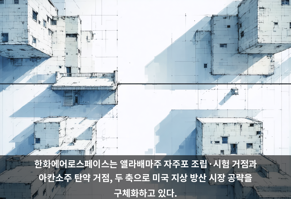 한화에어로스페이스는 앨라배마주 자주포 조립·시험 거점과 아칸소주 탄약 거점, 두 축으로 미국 지상 방산 시장 공략을 구체화하고 있다.