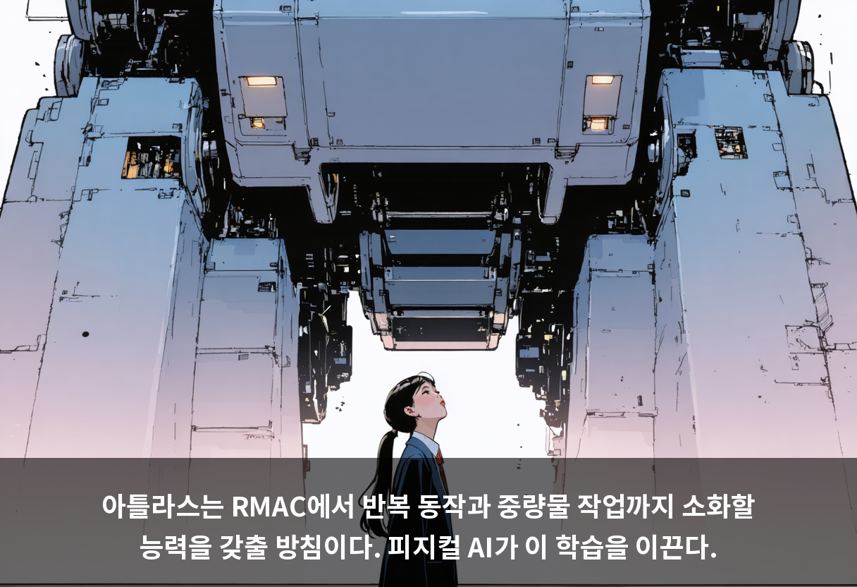 아틀라스는 RMAC에서 반복 동작과 중량물 작업까지 소화할 능력을 갖출 방침이다. 피지컬 AI가 이 학습을 이끈다.