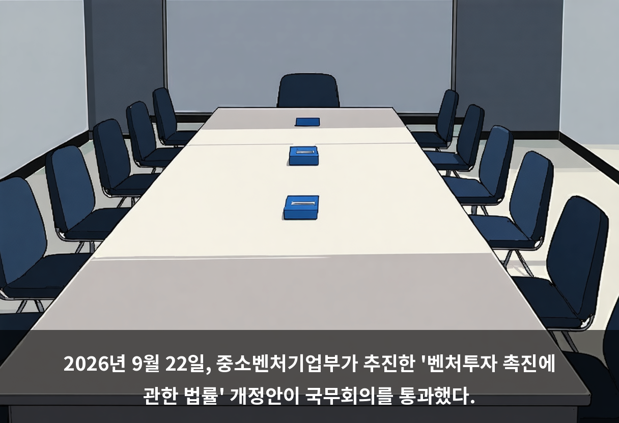 2026년 9월 22일, 중소벤처기업부가 추진한 '벤처투자 촉진에 관한 법률' 개정안이 국무회의를 통과했다.
