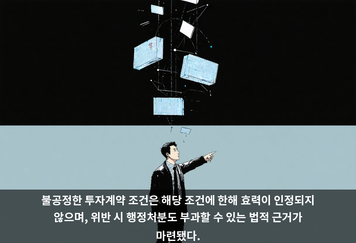 불공정한 투자계약 조건은 해당 조건에 한해 효력이 인정되지 않으며, 위반 시 행정처분도 부과할 수 있는 법적 근거가 마련됐다.