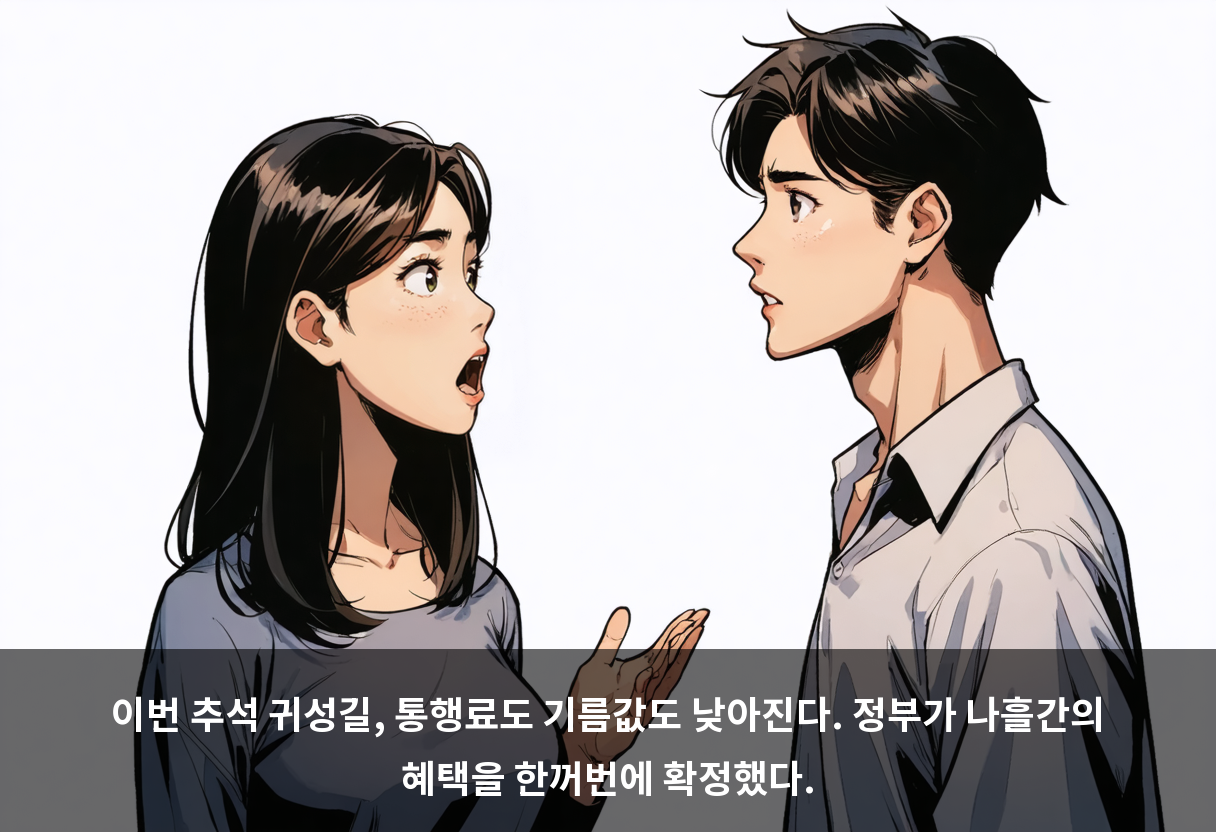 이번 추석 귀성길, 통행료도 기름값도 낮아진다. 정부가 나흘간의 혜택을 한꺼번에 확정했다.