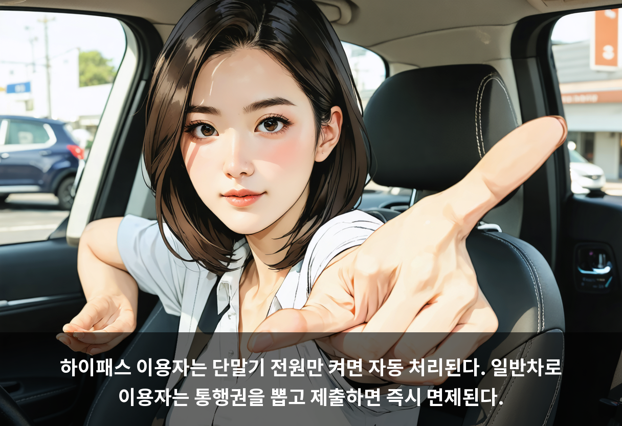 하이패스 이용자는 단말기 전원만 켜면 자동 처리된다. 일반차로 이용자는 통행권을 뽑고 제출하면 즉시 면제된다.