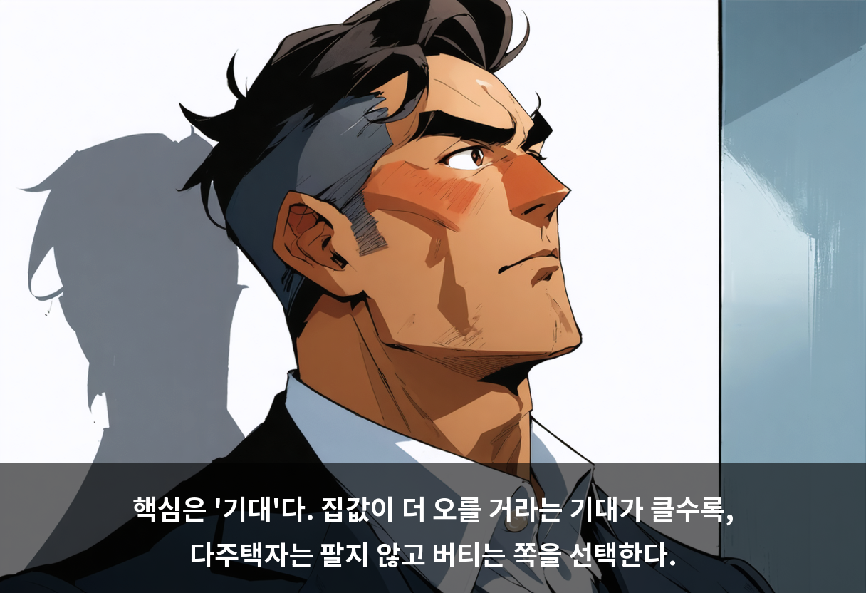 핵심은 '기대'다. 집값이 더 오를 거라는 기대가 클수록, 다주택자는 팔지 않고 버티는 쪽을 선택한다.
