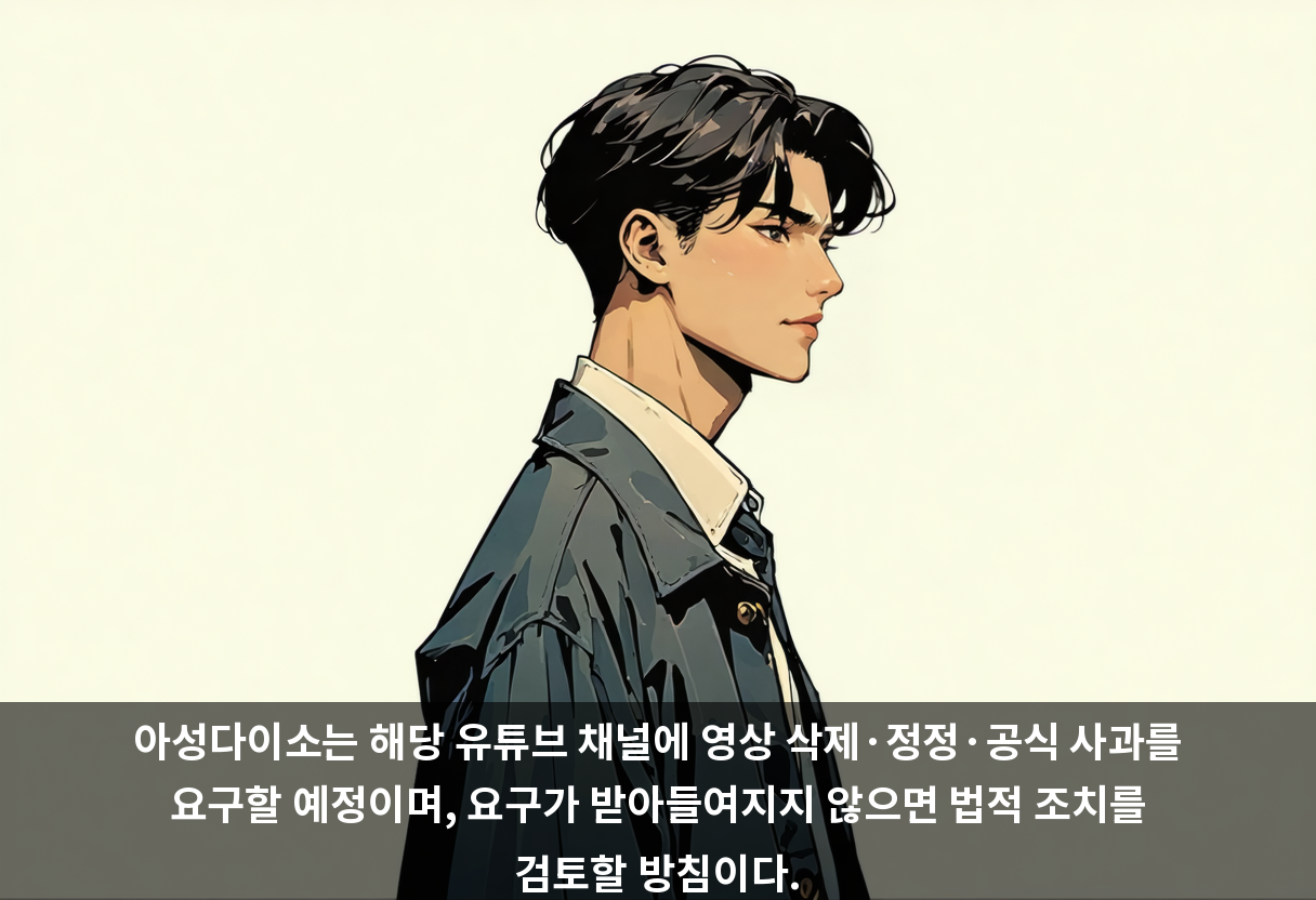 아성다이소는 해당 유튜브 채널에 영상 삭제·정정·공식 사과를 요구할 예정이며, 요구가 받아들여지지 않으면 법적 조치를 검토할 방침이다.