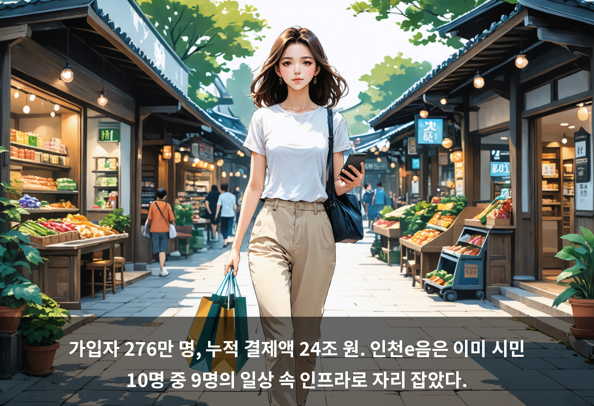 가입자 276만 명, 누적 결제액 24조 원. 인천e음은 이미 시민 10명 중 9명의 일상 속 인프라로 자리 잡았다.