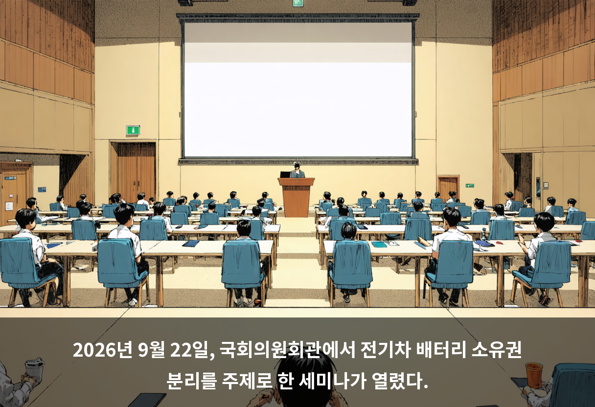 2026년 9월 22일, 국회의원회관에서 전기차 배터리 소유권 분리를 주제로 한 세미나가 열렸다.