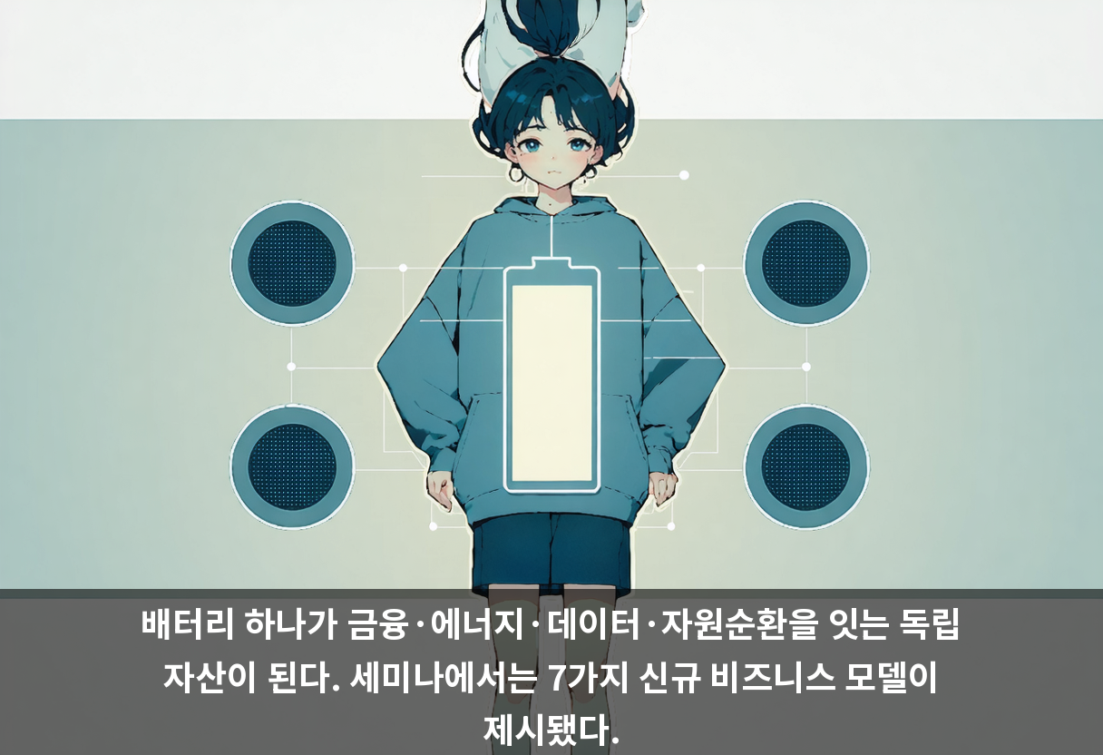 배터리 하나가 금융·에너지·데이터·자원순환을 잇는 독립 자산이 된다. 세미나에서는 7가지 신규 비즈니스 모델이 제시됐다.