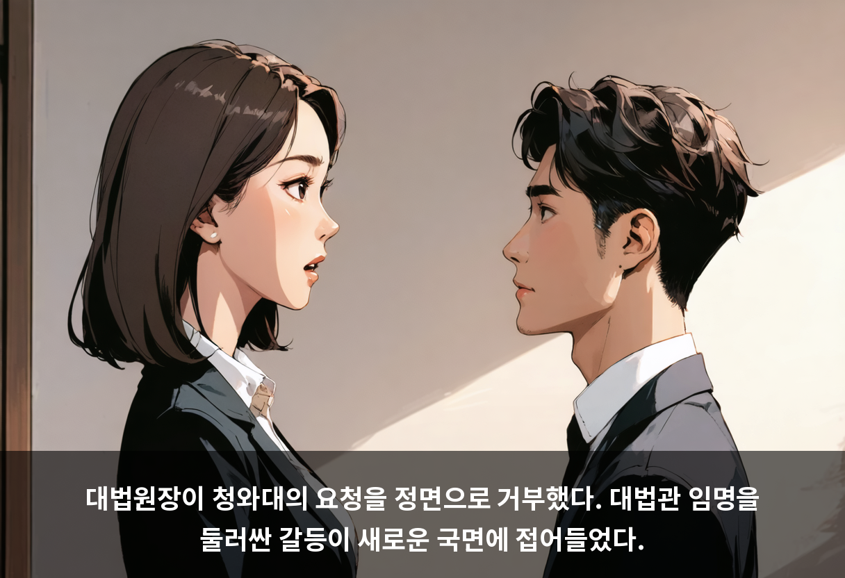 대법원장이 청와대의 요청을 정면으로 거부했다. 대법관 임명을 둘러싼 갈등이 새로운 국면에 접어들었다.