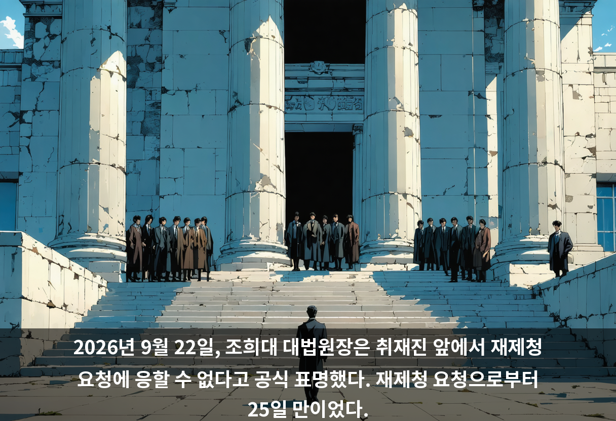 2026년 9월 22일, 조희대 대법원장은 취재진 앞에서 재제청 요청에 응할 수 없다고 공식 표명했다. 재제청 요청으로부터 25일 만이었다.