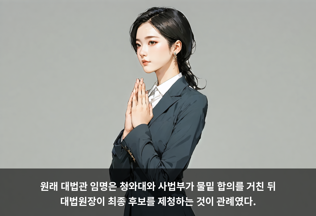 원래 대법관 임명은 청와대와 사법부가 물밑 합의를 거친 뒤 대법원장이 최종 후보를 제청하는 것이 관례였다.