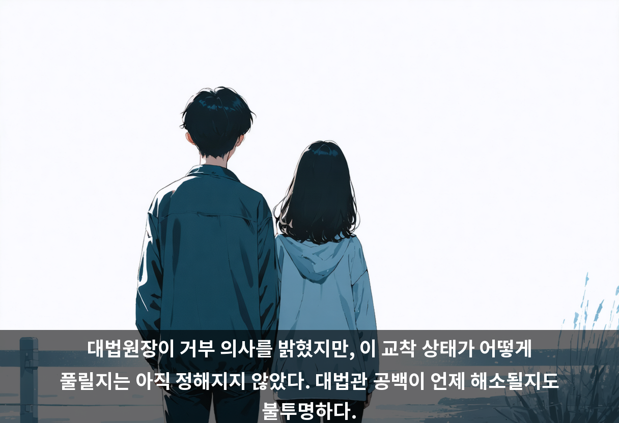 대법원장이 거부 의사를 밝혔지만, 이 교착 상태가 어떻게 풀릴지는 아직 정해지지 않았다. 대법관 공백이 언제 해소될지도 불투명하다.