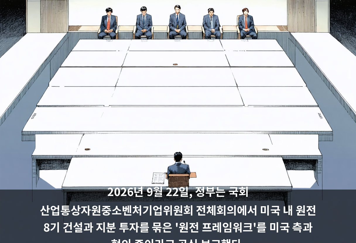 2026년 9월 22일, 정부는 국회 산업통상자원중소벤처기업위원회 전체회의에서 미국 내 원전 8기 건설과 지분 투자를 묶은 '원전 프레임워크'를 미국 측과 협의 중이라고 공식 보고했다.