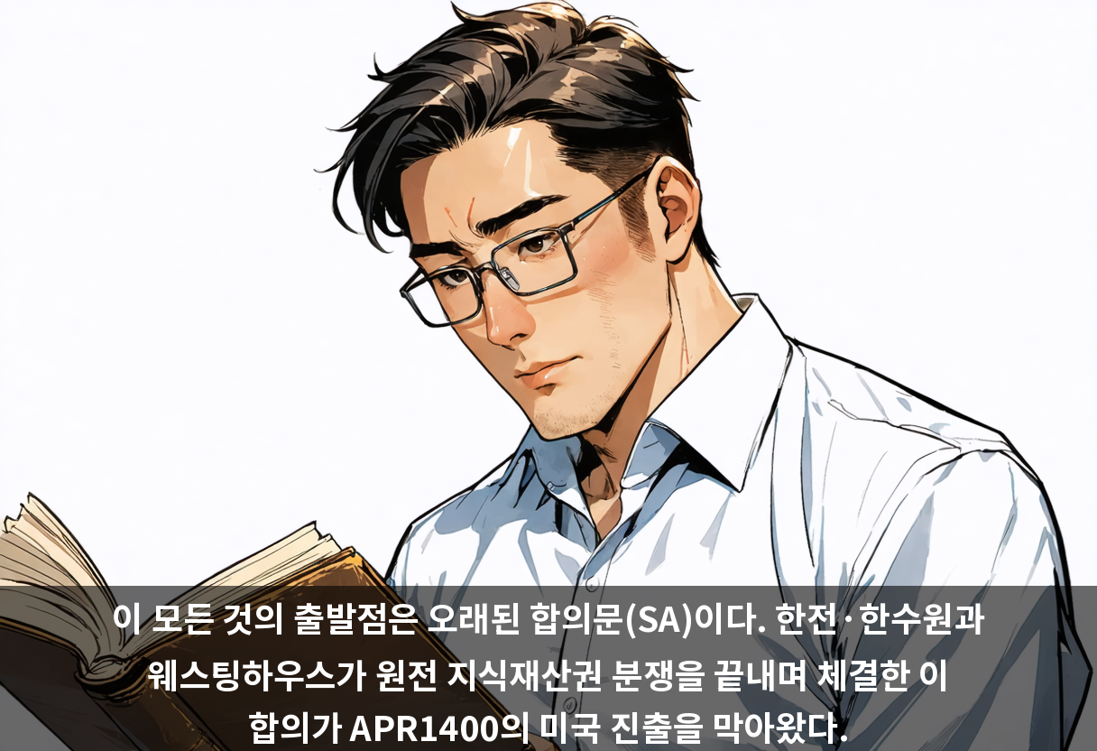 이 모든 것의 출발점은 오래된 합의문(SA)이다. 한전·한수원과 웨스팅하우스가 원전 지식재산권 분쟁을 끝내며 체결한 이 합의가 APR1400의 미국 진출을 막아왔다.
