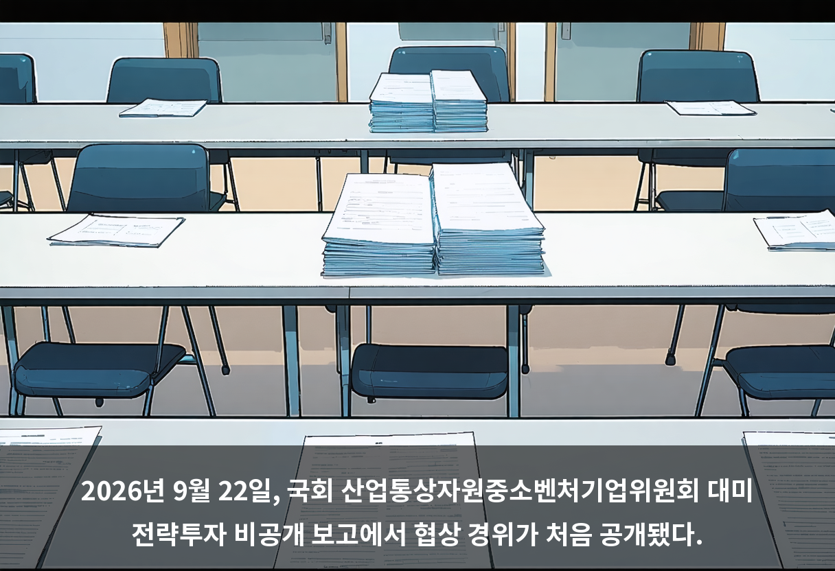 2026년 9월 22일, 국회 산업통상자원중소벤처기업위원회 대미 전략투자 비공개 보고에서 협상 경위가 처음 공개됐다.
