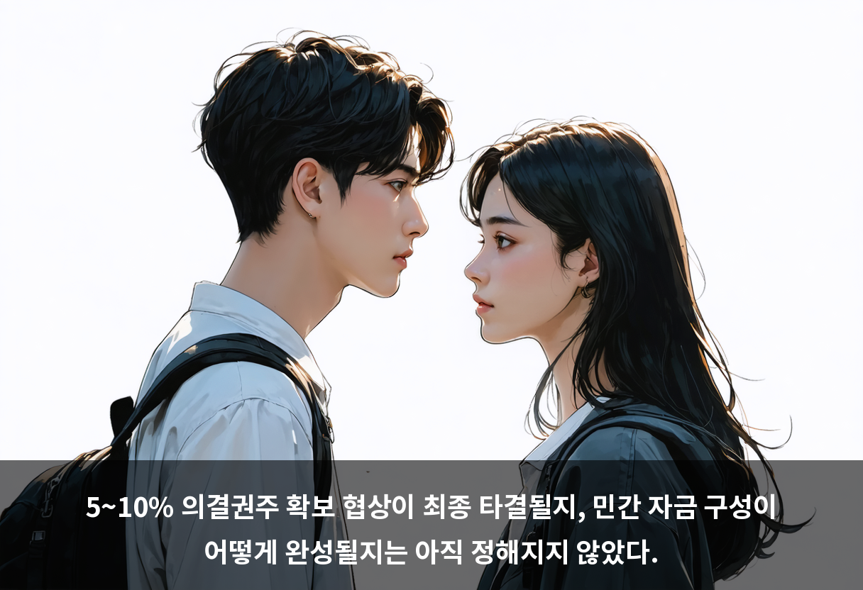 5~10% 의결권주 확보 협상이 최종 타결될지, 민간 자금 구성이 어떻게 완성될지는 아직 정해지지 않았다.