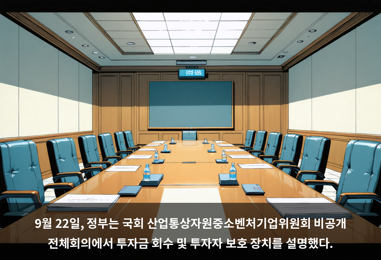 9월 22일, 정부는 국회 산업통상자원중소벤처기업위원회 비공개 전체회의에서 투자금 회수 및 투자자 보호 장치를 설명했다.