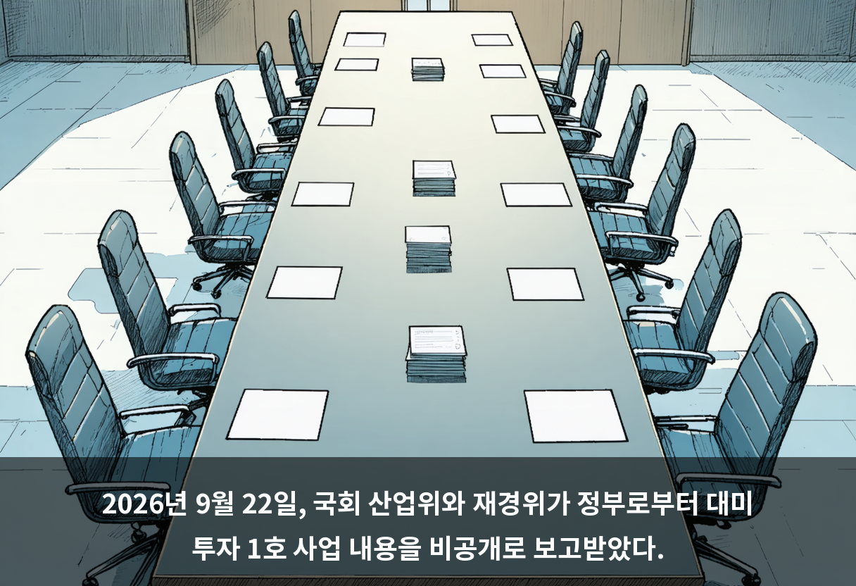 2026년 9월 22일, 국회 산업위와 재경위가 정부로부터 대미 투자 1호 사업 내용을 비공개로 보고받았다.