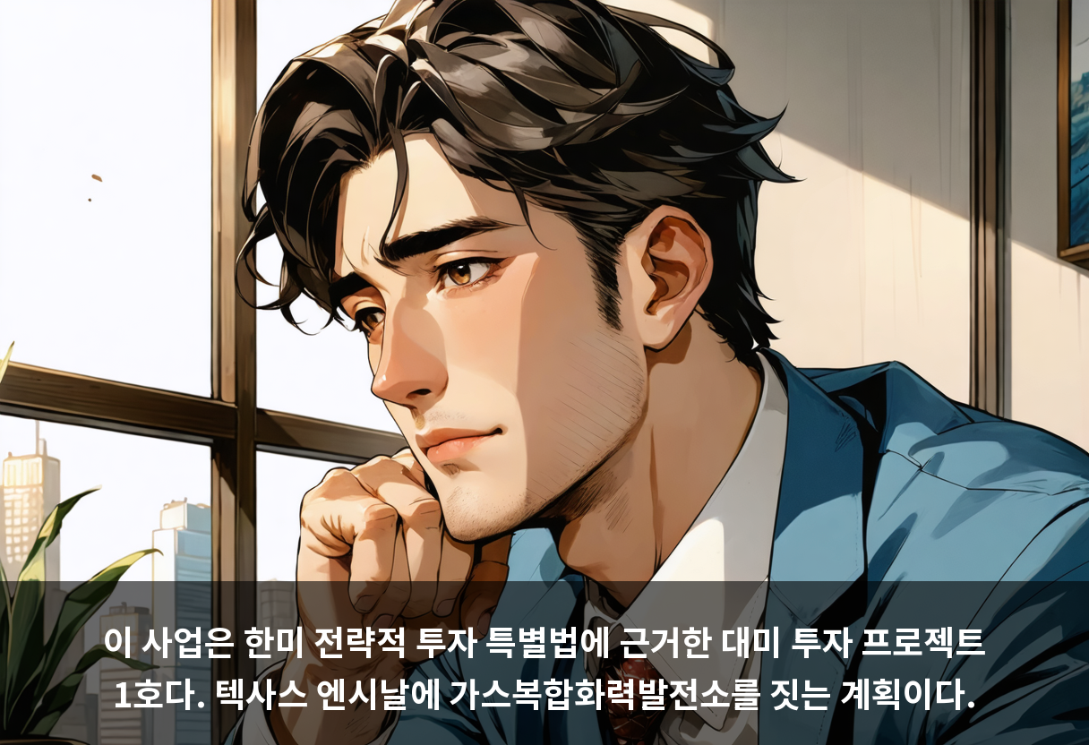 이 사업은 한미 전략적 투자 특별법에 근거한 대미 투자 프로젝트 1호다. 텍사스 엔시날에 가스복합화력발전소를 짓는 계획이다.