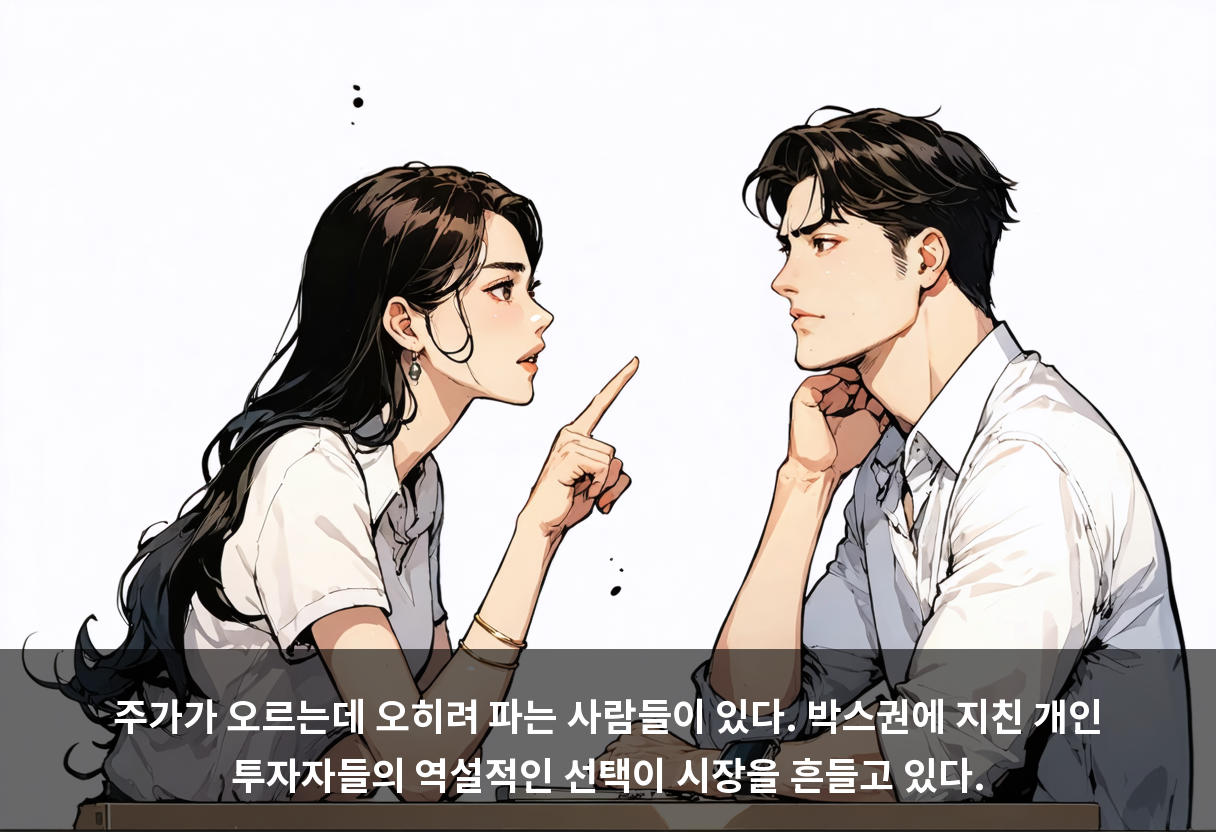주가가 오르는데 오히려 파는 사람들이 있다. 박스권에 지친 개인 투자자들의 역설적인 선택이 시장을 흔들고 있다.