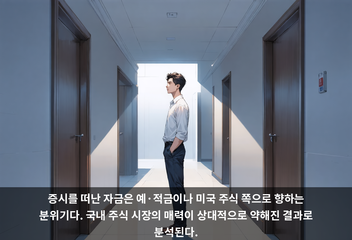 증시를 떠난 자금은 예·적금이나 미국 주식 쪽으로 향하는 분위기다. 국내 주식 시장의 매력이 상대적으로 약해진 결과로 분석된다.