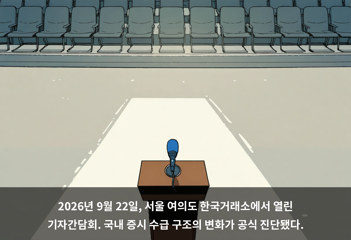 2026년 9월 22일, 서울 여의도 한국거래소에서 열린 기자간담회. 국내 증시 수급 구조의 변화가 공식 진단됐다.