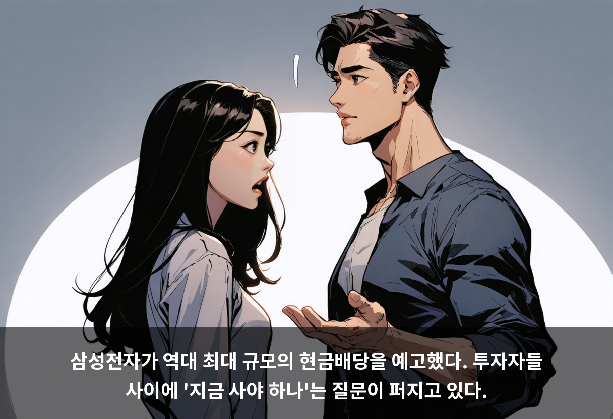 삼성전자가 역대 최대 규모의 현금배당을 예고했다. 투자자들 사이에 '지금 사야 하나'는 질문이 퍼지고 있다.