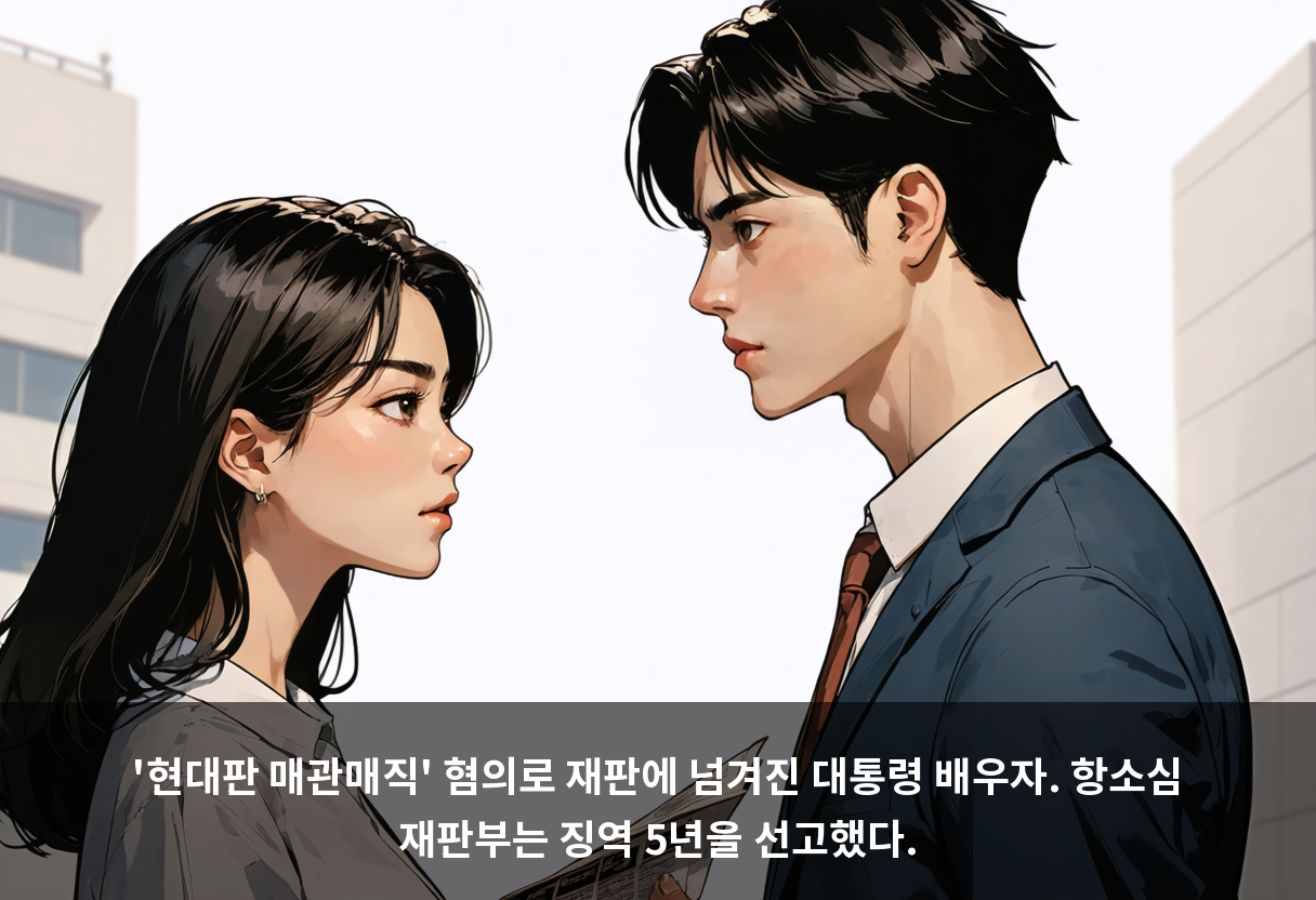 '현대판 매관매직' 혐의로 재판에 넘겨진 대통령 배우자. 항소심 재판부는 징역 5년을 선고했다.