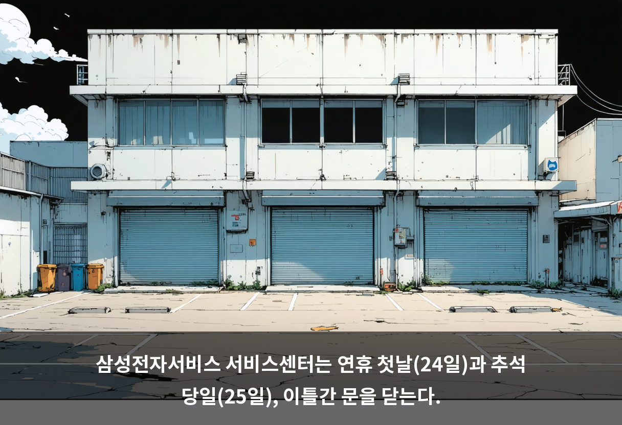 삼성전자서비스 서비스센터는 연휴 첫날(24일)과 추석 당일(25일), 이틀간 문을 닫는다.
