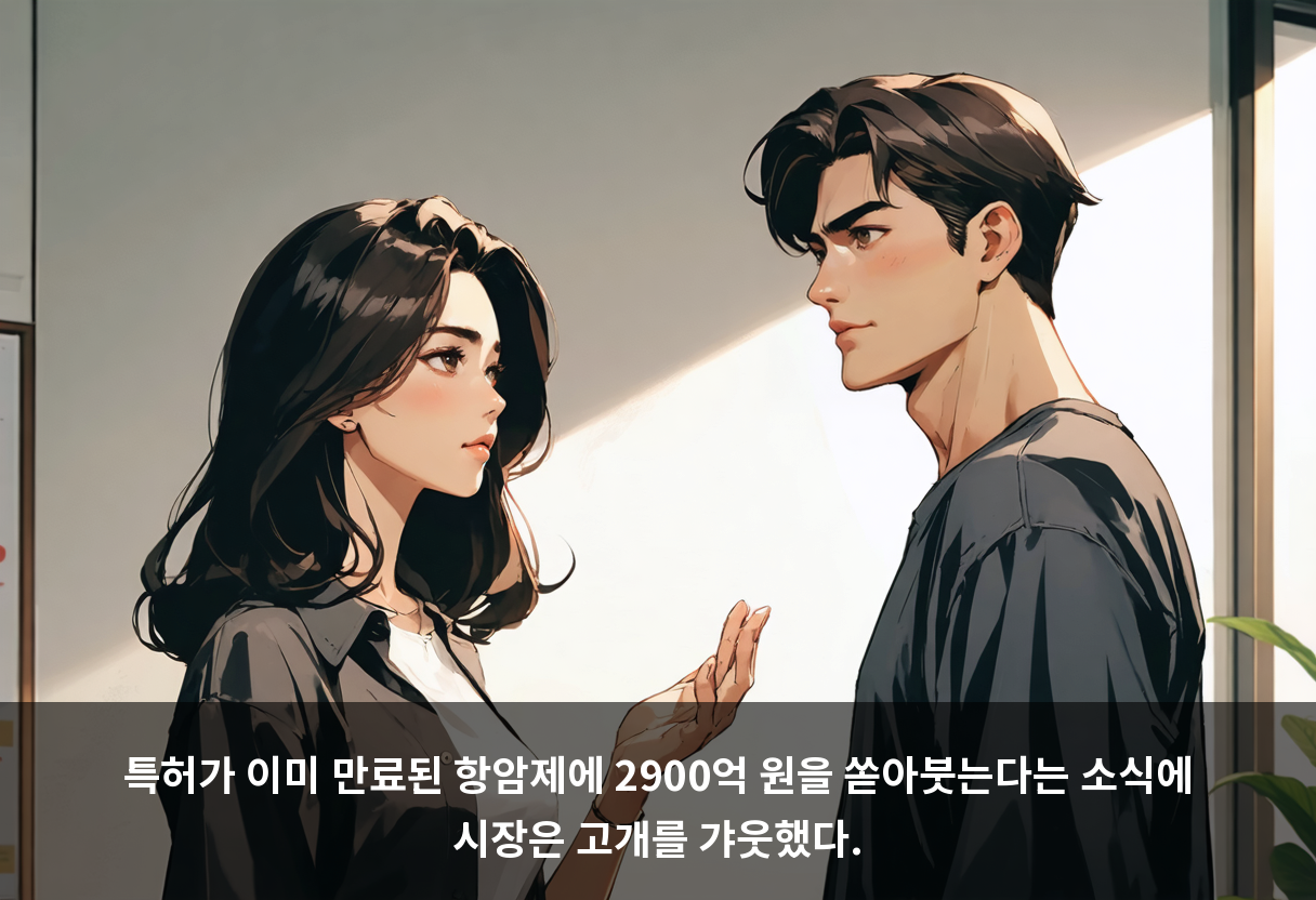 특허가 이미 만료된 항암제에 2900억 원을 쏟아붓는다는 소식에 시장은 고개를 갸웃했다.