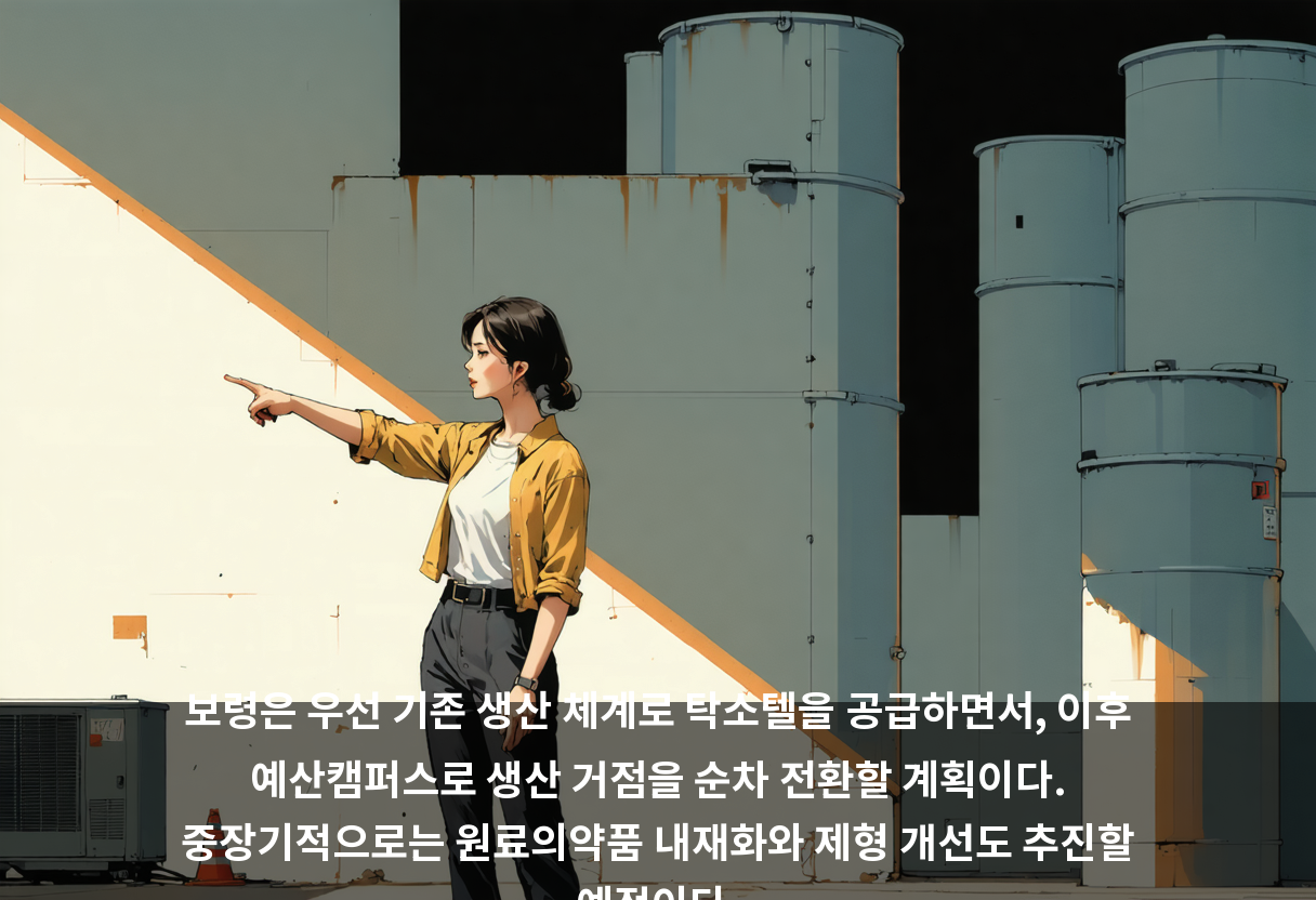 보령은 우선 기존 생산 체계로 탁소텔을 공급하면서, 이후 예산캠퍼스로 생산 거점을 순차 전환할 계획이다. 중장기적으로는 원료의약품 내재화와 제형 개선도 추진할 예정이다.