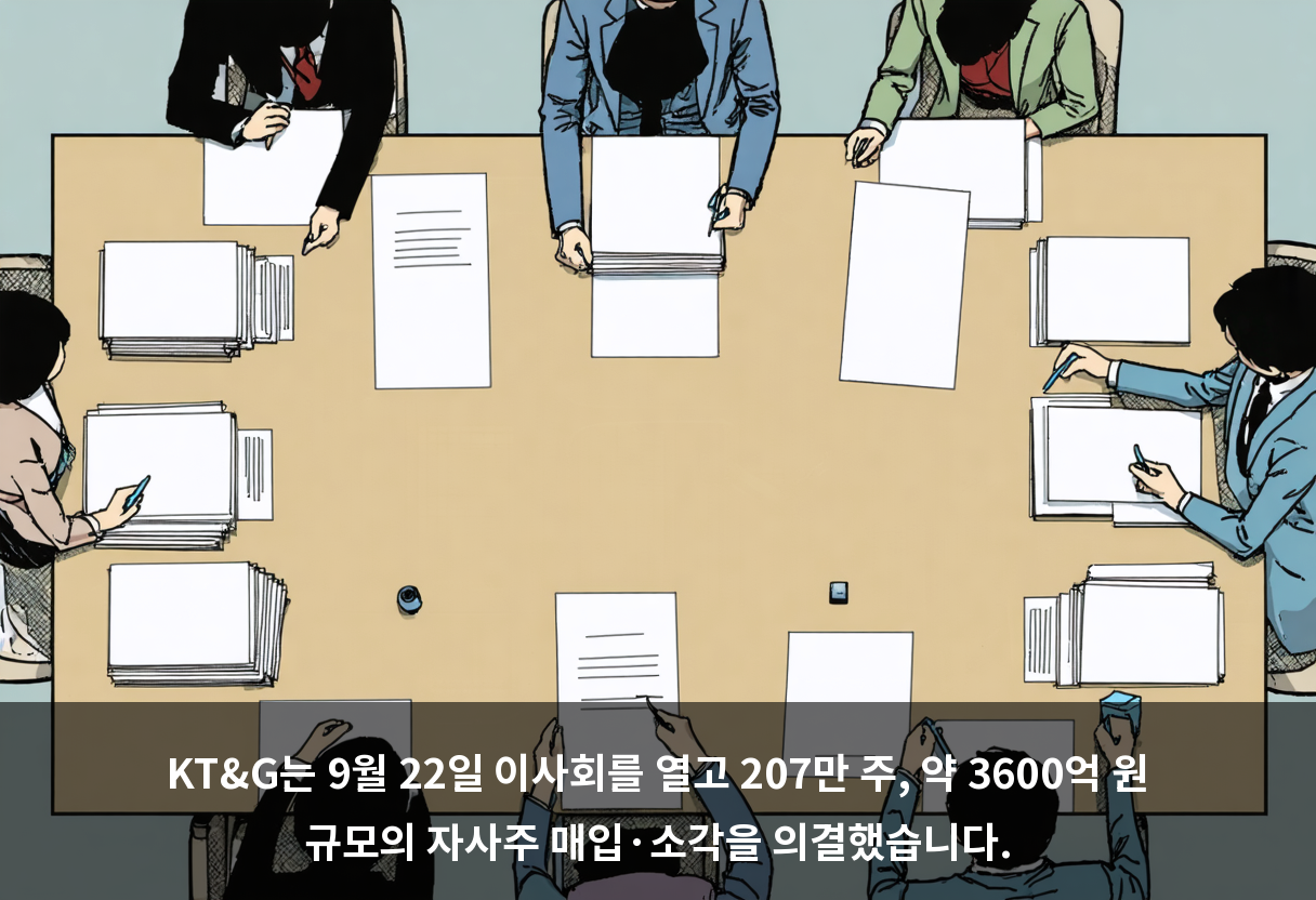 KT&G는 9월 22일 이사회를 열고 207만 주, 약 3600억 원 규모의 자사주 매입·소각을 의결했습니다.