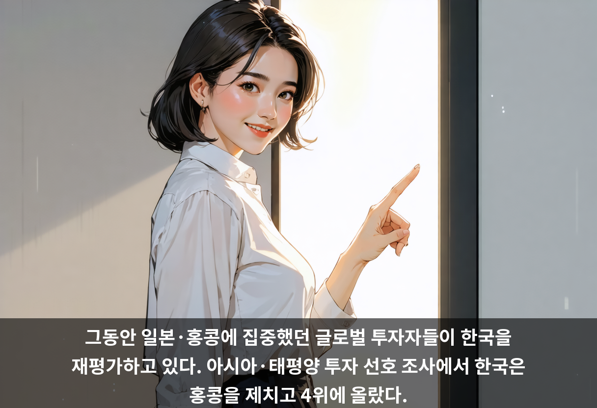 그동안 일본·홍콩에 집중했던 글로벌 투자자들이 한국을 재평가하고 있다. 아시아·태평양 투자 선호 조사에서 한국은 홍콩을 제치고 4위에 올랐다.