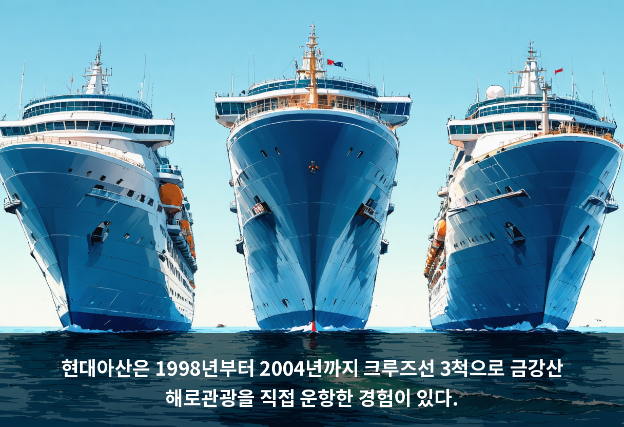 현대아산은 1998년부터 2004년까지 크루즈선 3척으로 금강산 해로관광을 직접 운항한 경험이 있다.