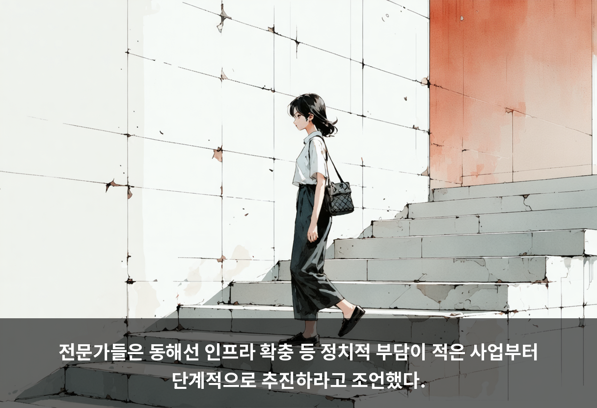 전문가들은 동해선 인프라 확충 등 정치적 부담이 적은 사업부터 단계적으로 추진하라고 조언했다.