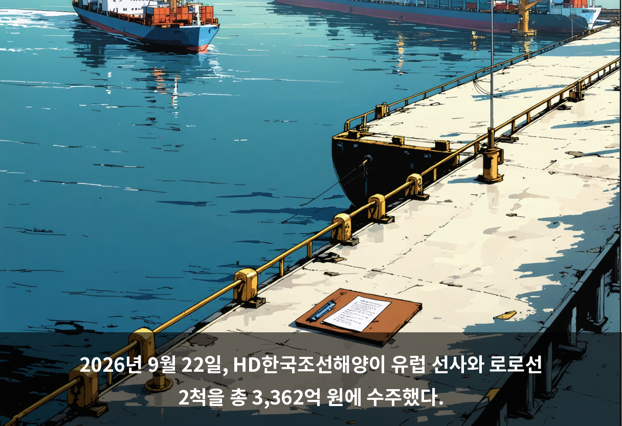 2026년 9월 22일, HD한국조선해양이 유럽 선사와 로로선 2척을 총 3,362억 원에 수주했다.