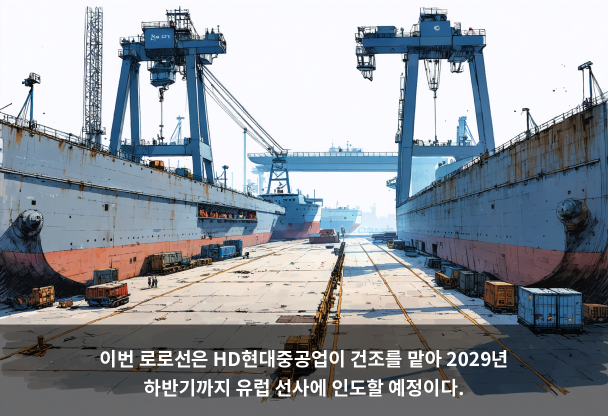 이번 로로선은 HD현대중공업이 건조를 맡아 2029년 하반기까지 유럽 선사에 인도할 예정이다.