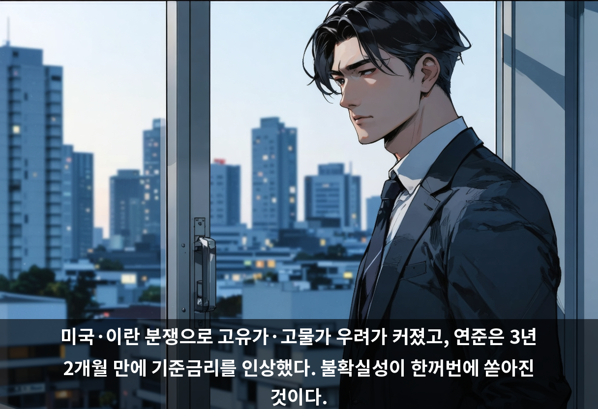 미국·이란 분쟁으로 고유가·고물가 우려가 커졌고, 연준은 3년 2개월 만에 기준금리를 인상했다. 불확실성이 한꺼번에 쏟아진 것이다.