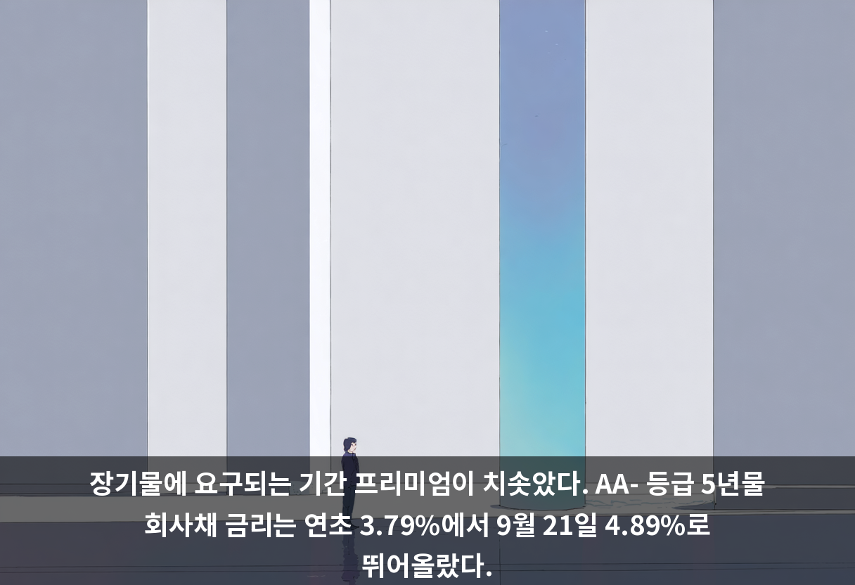 장기물에 요구되는 기간 프리미엄이 치솟았다. AA- 등급 5년물 회사채 금리는 연초 3.79%에서 9월 21일 4.89%로 뛰어올랐다.
