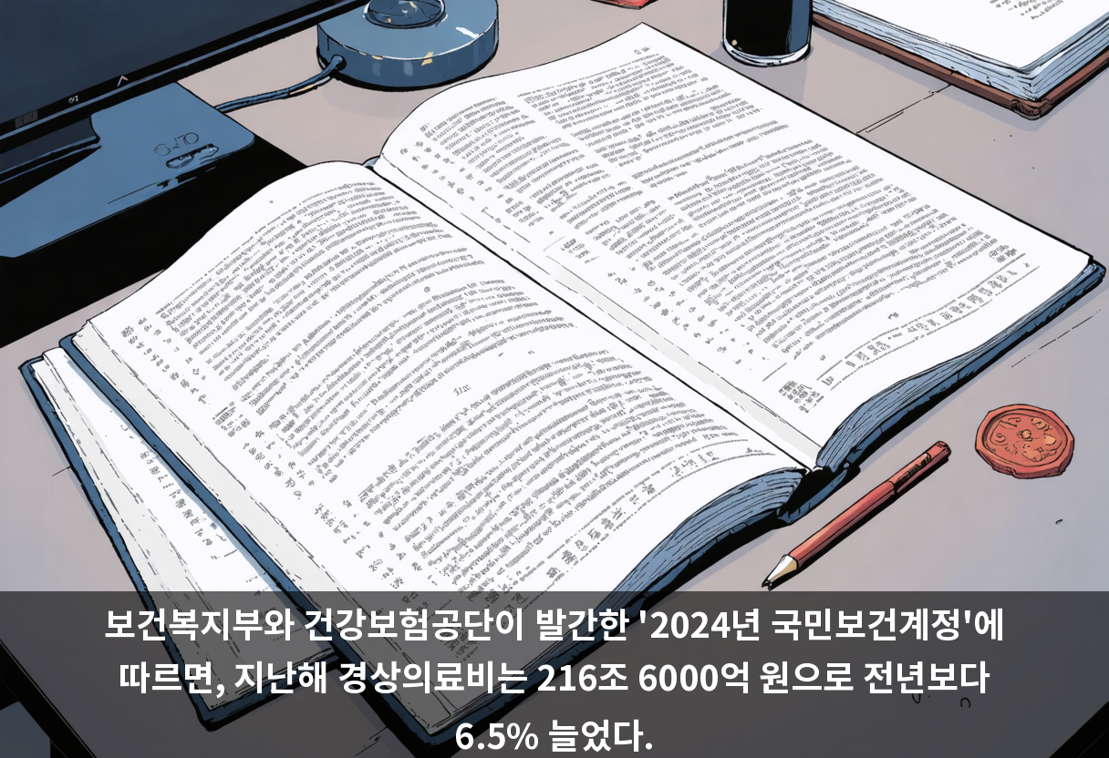보건복지부와 건강보험공단이 발간한 '2024년 국민보건계정'에 따르면, 지난해 경상의료비는 216조 6000억 원으로 전년보다 6.5% 늘었다.