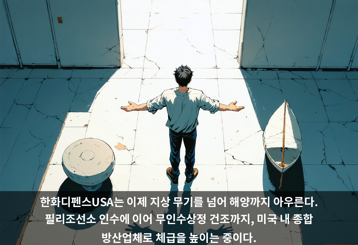 한화디펜스USA는 이제 지상 무기를 넘어 해양까지 아우른다. 필리조선소 인수에 이어 무인수상정 건조까지, 미국 내 종합 방산업체로 체급을 높이는 중이다.