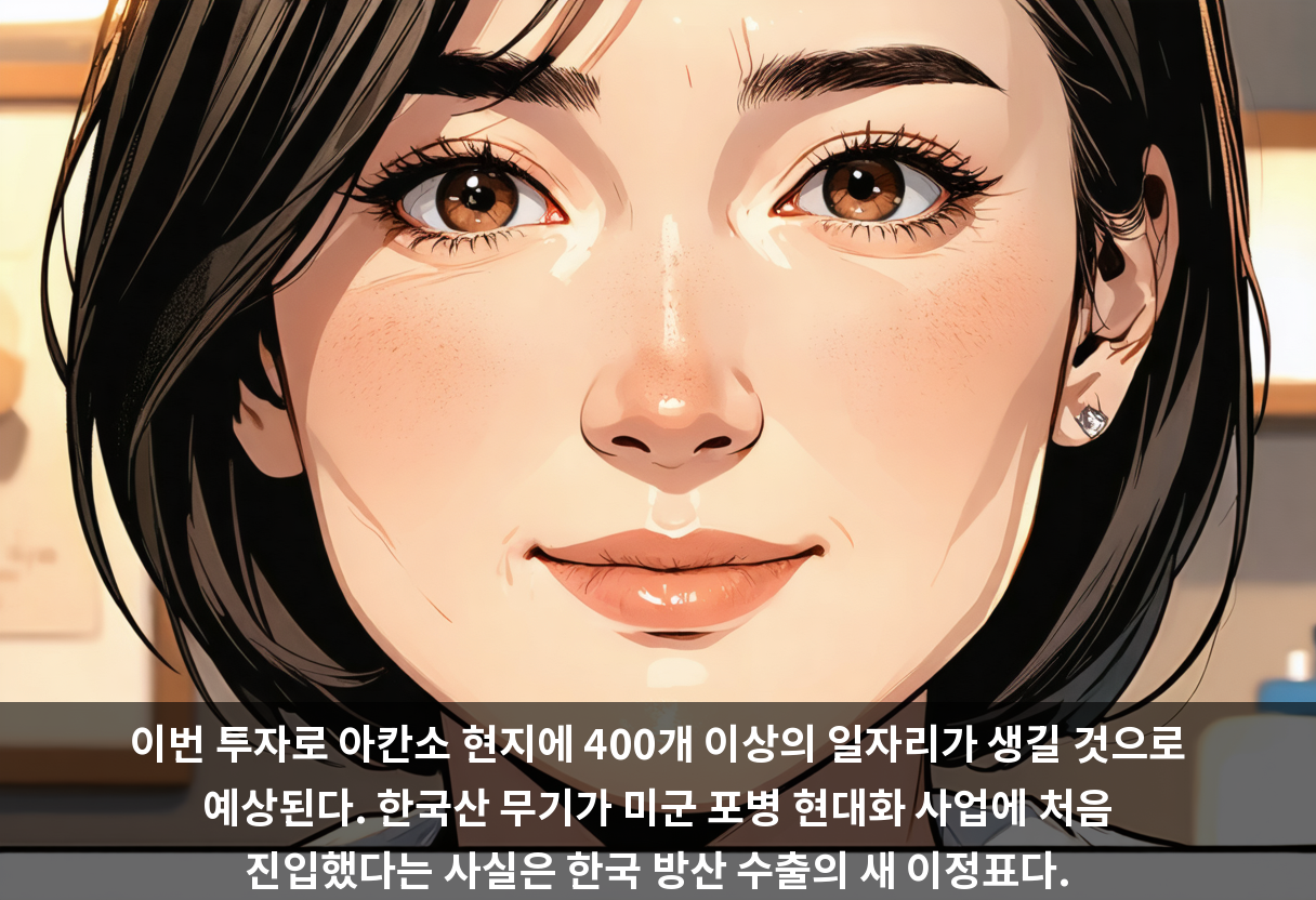 이번 투자로 아칸소 현지에 400개 이상의 일자리가 생길 것으로 예상된다. 한국산 무기가 미군 포병 현대화 사업에 처음 진입했다는 사실은 한국 방산 수출의 새 이정표다.