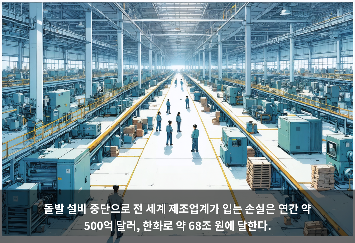 돌발 설비 중단으로 전 세계 제조업계가 입는 손실은 연간 약 500억 달러, 한화로 약 68조 원에 달한다.