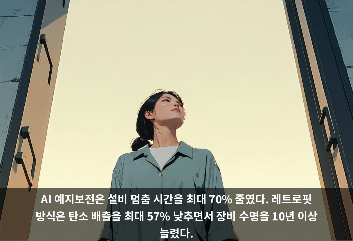AI 예지보전은 설비 멈춤 시간을 최대 70% 줄였다. 레트로핏 방식은 탄소 배출을 최대 57% 낮추면서 장비 수명을 10년 이상 늘렸다.