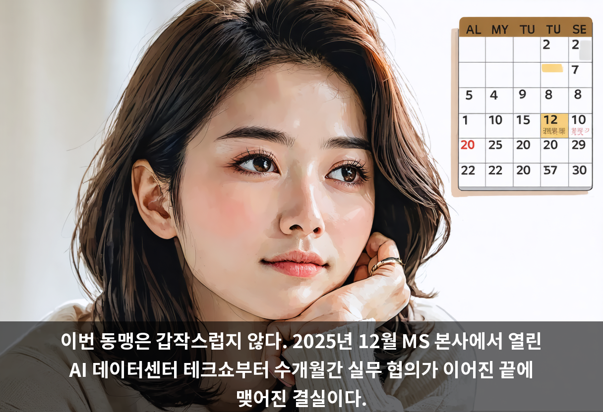 이번 동맹은 갑작스럽지 않다. 2025년 12월 MS 본사에서 열린 AI 데이터센터 테크쇼부터 수개월간 실무 협의가 이어진 끝에 맺어진 결실이다.