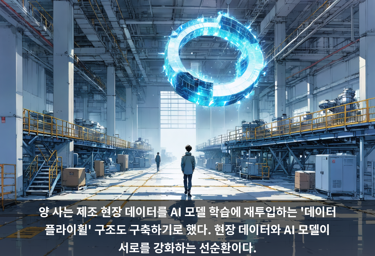 양 사는 제조 현장 데이터를 AI 모델 학습에 재투입하는 '데이터 플라이휠' 구조도 구축하기로 했다. 현장 데이터와 AI 모델이 서로를 강화하는 선순환이다.