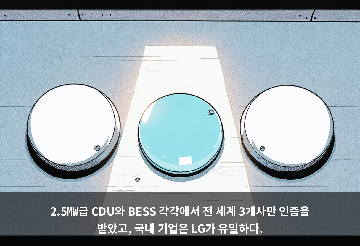 2.5㎿급 CDU와 BESS 각각에서 전 세계 3개사만 인증을 받았고, 국내 기업은 LG가 유일하다.