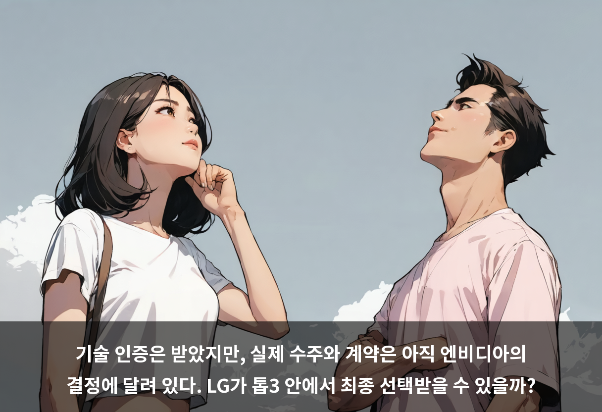 기술 인증은 받았지만, 실제 수주와 계약은 아직 엔비디아의 결정에 달려 있다. LG가 톱3 안에서 최종 선택받을 수 있을까?