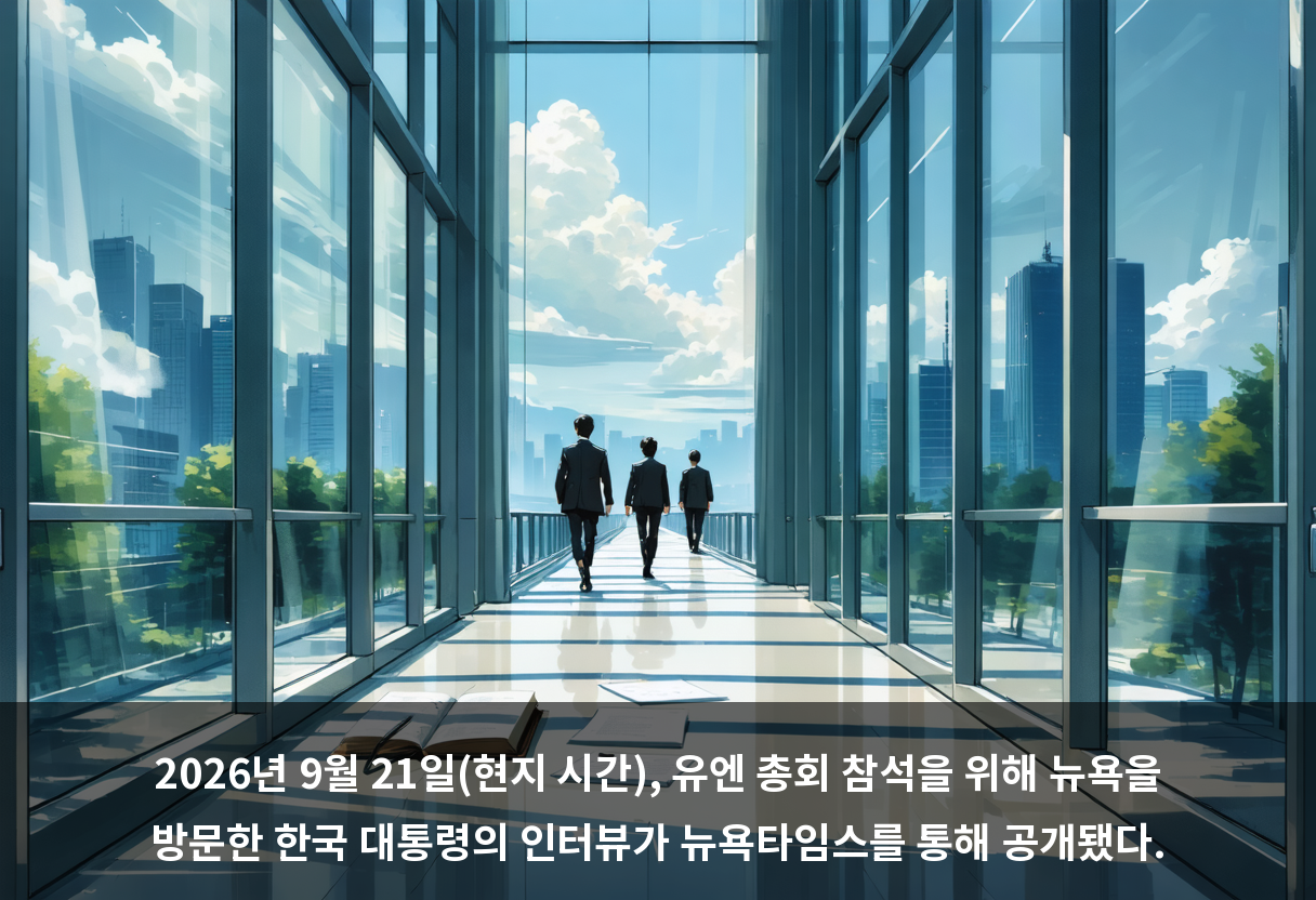 2026년 9월 21일(현지 시간), 유엔 총회 참석을 위해 뉴욕을 방문한 한국 대통령의 인터뷰가 뉴욕타임스를 통해 공개됐다.