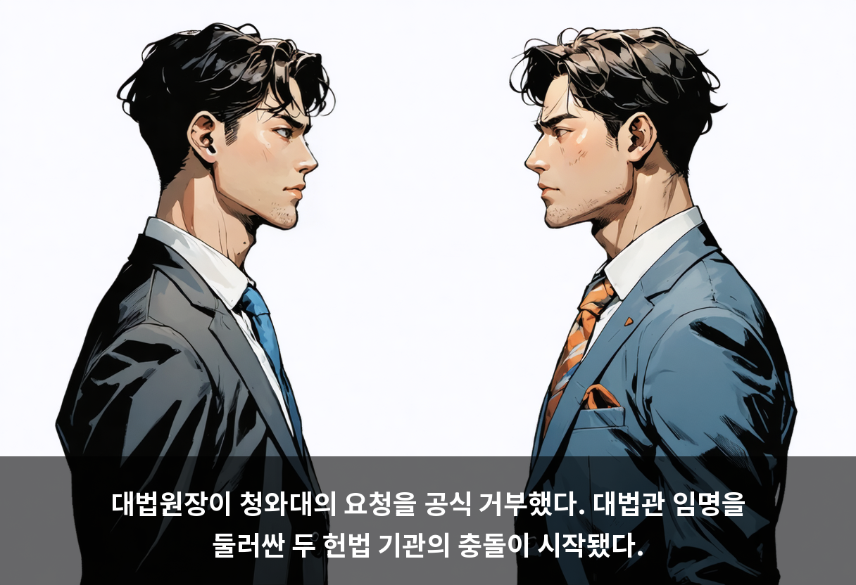 대법원장이 청와대의 요청을 공식 거부했다. 대법관 임명을 둘러싼 두 헌법 기관의 충돌이 시작됐다.